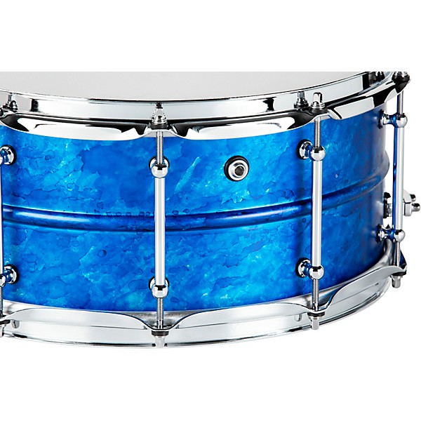 Pork Pie Seamless Aluminum Snare Drum - Blue Ice Alcohol Ink, 14 x 6.5 in.