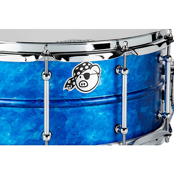 Pork Pie Seamless Aluminum Snare Drum - Blue Ice Alcohol Ink, 14 x 6.5 in.