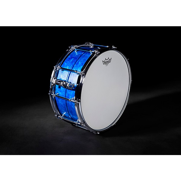 Pork Pie Seamless Aluminum Snare Drum - Blue Ice Alcohol Ink, 14 x 6.5 in.