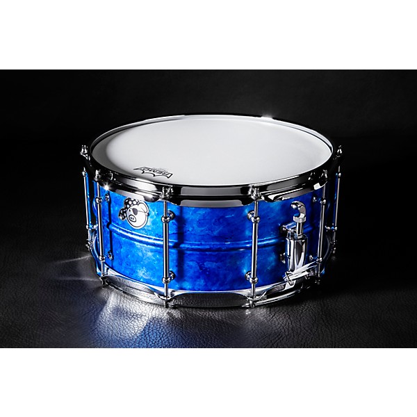 Pork Pie Seamless Aluminum Snare Drum - Blue Ice Alcohol Ink, 14 x 6.5 in.