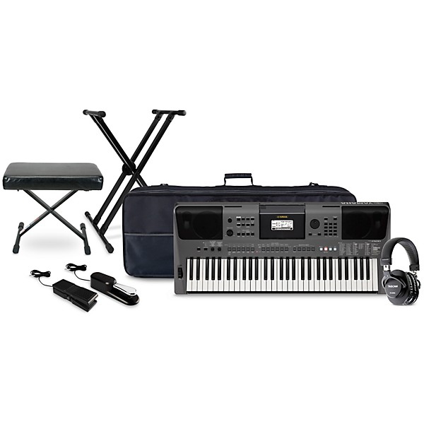 Yamaha PSR-I500 61-key Portable Keyboard (India) with Tascam TH-200X Studio Headphone Package (Pedals/Bench/Stand/Bag Incl...
