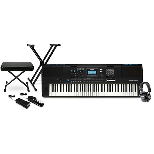 Yamaha PSR-EW425 76-key Portable Arranger with Tascam TH-200X Studio Headphone Package (Pedals/Bench/Stand Included)