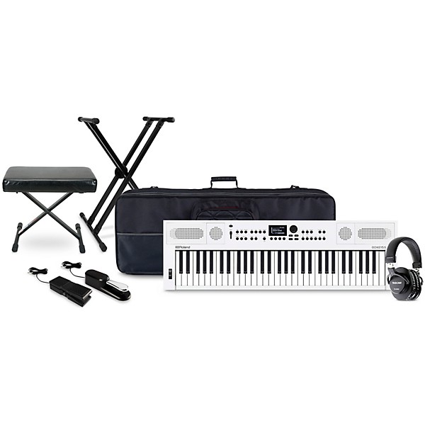 Roland GO:KEYS Keyboard Package With TASCAM TH-200X Studio Headphones and Accessories - White