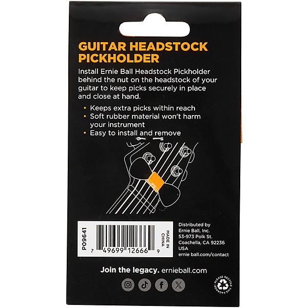 Ernie Ball Guitar Headstock Pickholder Black