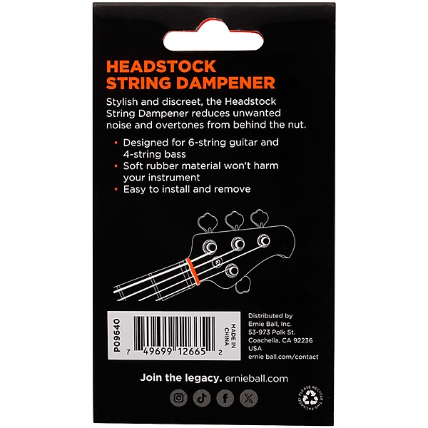 Ernie Ball Guitar Headstock String Dampener Black
