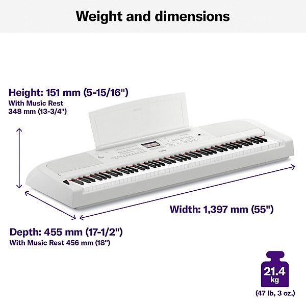 Yamaha DGX-670 88-Key Portable Grand Piano White With Matching Stand and Bench