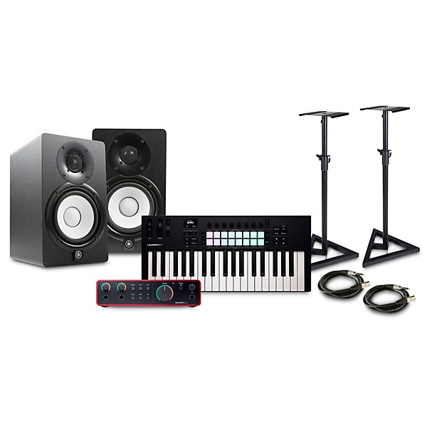 Novation Launchkey MK4 Keyboard Controller with Focusrite 2i2 USB Audio Interface and Yamaha HS5 5" Studio Monitor Pair Pa...
