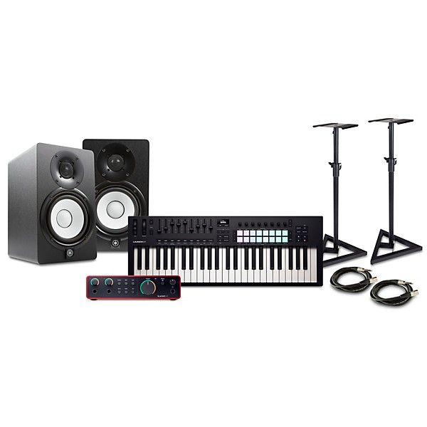Novation Launchkey MK4 Keyboard Controller with Focusrite 2i2 USB Audio Interface and Yamaha HS5 5" Studio Monitor Pair Pa...