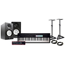 Novation Launchkey MK4 Keyboard Controller with Focusrite 2i2 USB Audio Interface and Yamaha HS5 5" Studio Monitor Pair Package (Cables/Stands Included) 61 Key Package