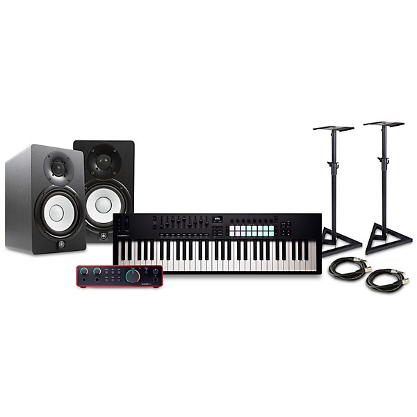 Novation Launchkey MK4 Keyboard Controller with Focusrite 2i2 USB Audio Interface and Yamaha HS5 5" Studio Monitor Pair Pa...