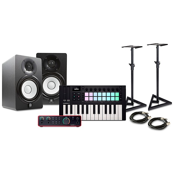 Novation Launchkey MK4 Keyboard Controller with Focusrite 2i2 USB Audio Interface and Yamaha HS5 5" Studio Monitor Pair Pa...