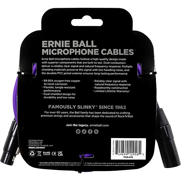 Ernie Ball Classic XLR Microphone Cable - 20 ft. Purple