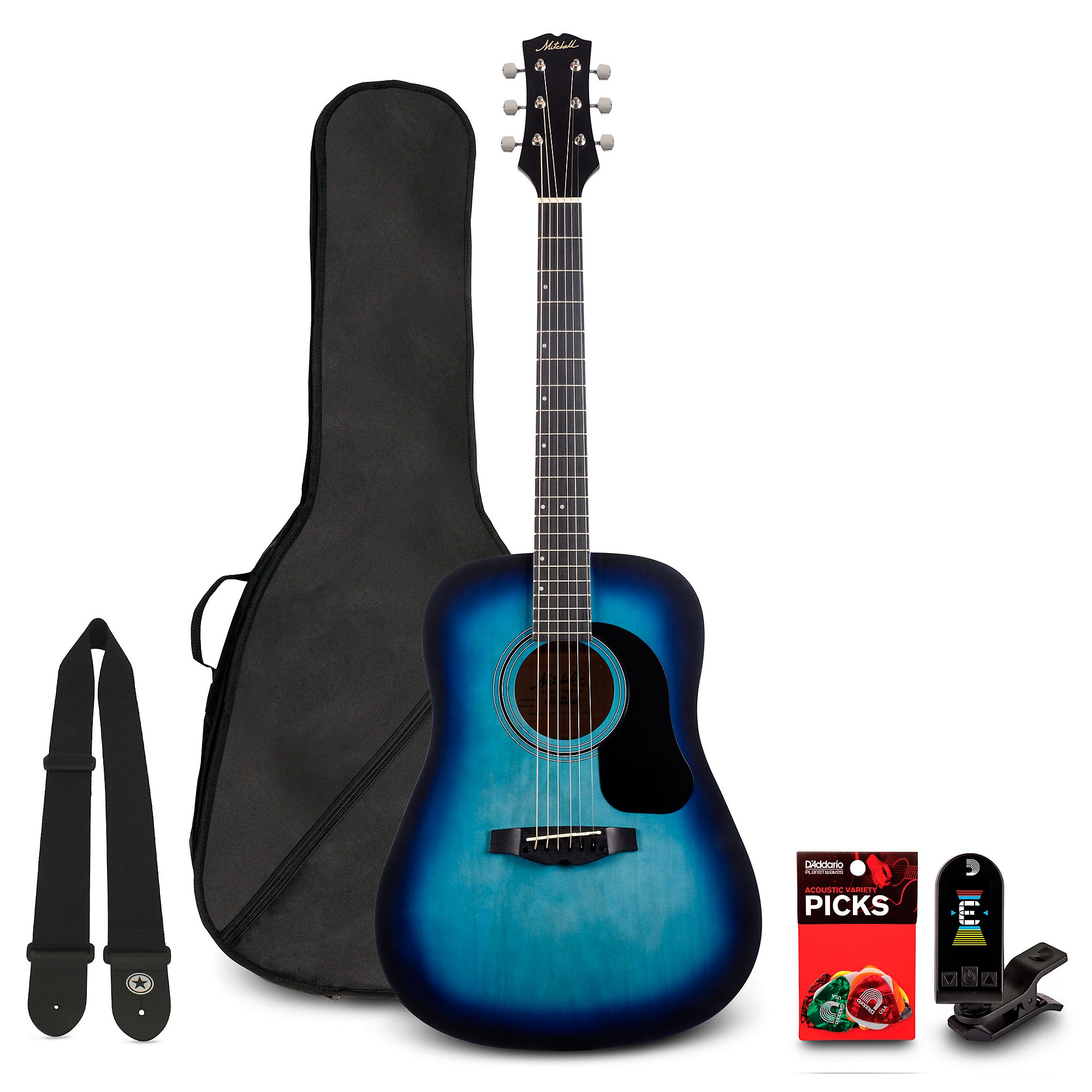 Mitchell Launch D75S Starter Dreadnought Acoustic Guitar Pack Blue