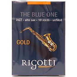 Rigotti Alto Saxophone Reed, Gold Jazz Cut 2.5 Strong 10 Pack