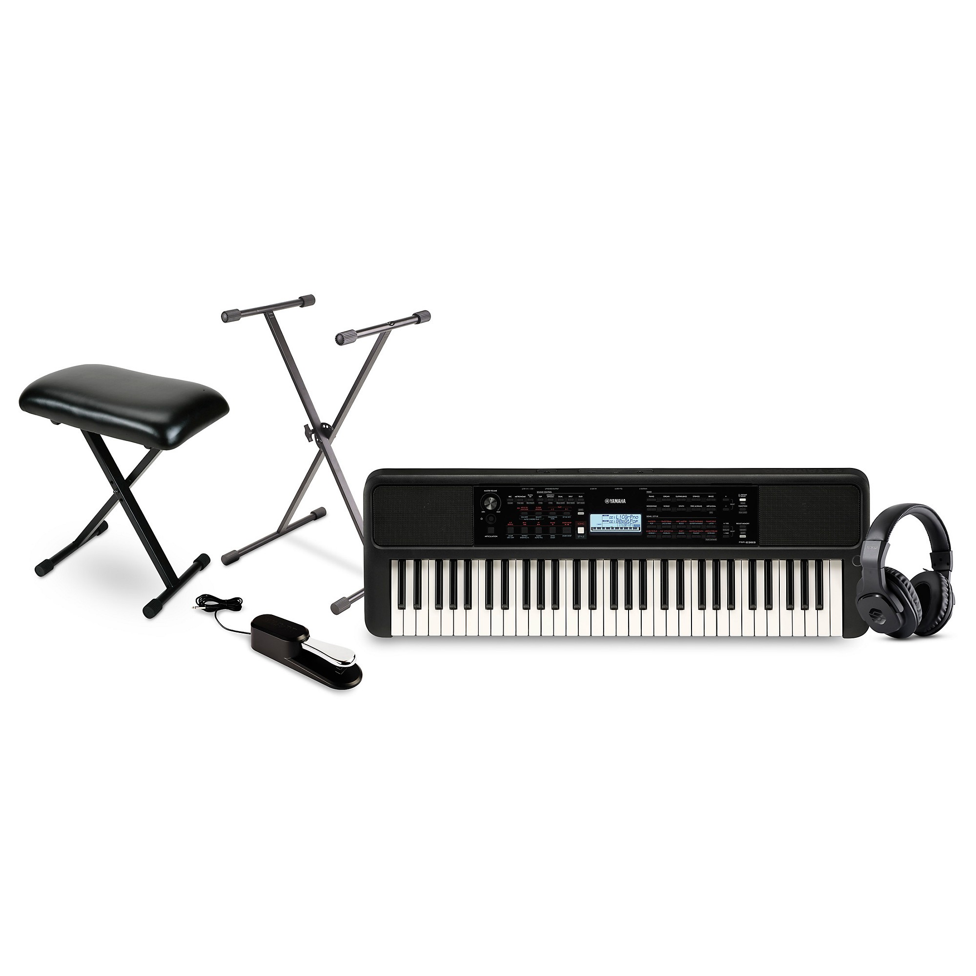 Yamaha PSRE383 61-Key Portable Keyboard Essentials Bundle | Guitar