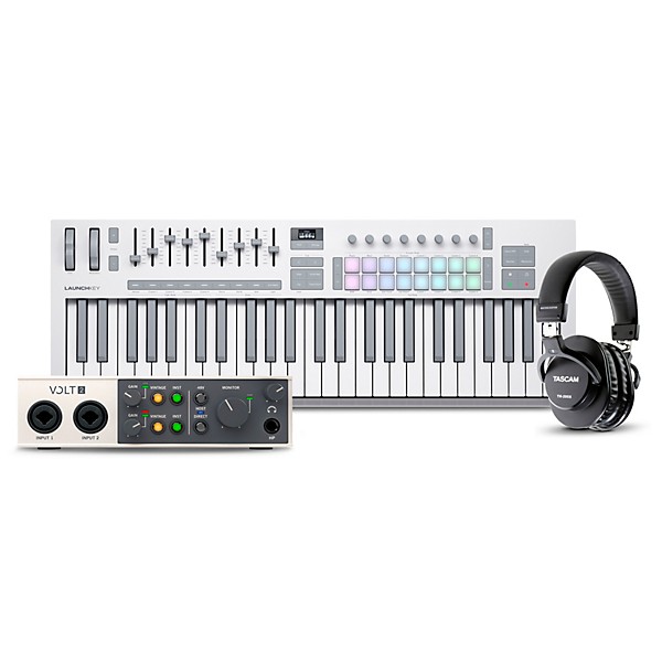 Novation Launchkey MK4 Keyboard Controller with Universal Audio Volt 2 USB Audio Interface & Tascam TH-200X Studio Headpho...