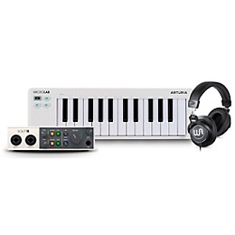 Arturia MicroLab mk3 25-key Keyboard Controller with Universal Audio Volt 2 USB Audio Interface & Warm Audio WA-CAB Studio Headphone Bundle White