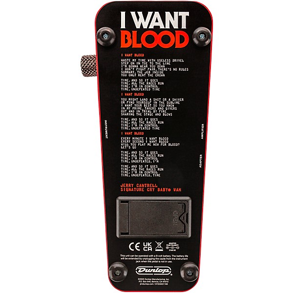 Dunlop Jerry Cantrell I Want Blood Cry Baby Wah Pedal Black and Red