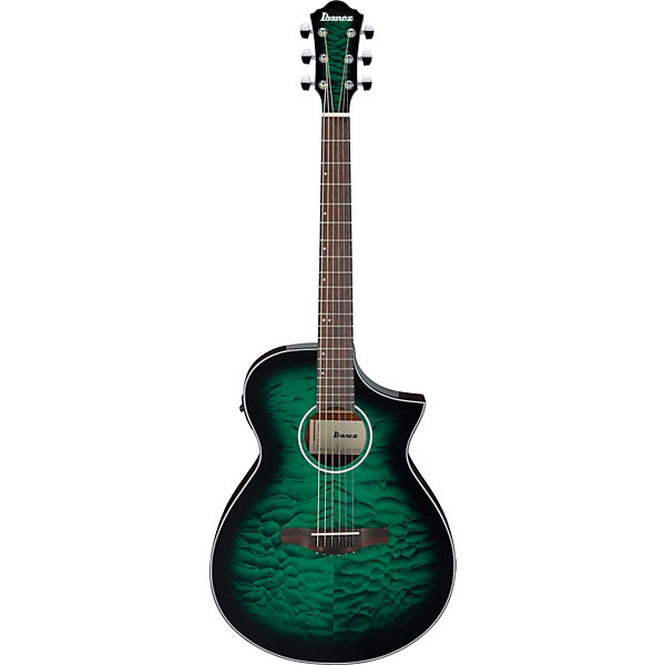 Ibanez AEWC16QA Auditorium Acoustic-Electric Guitar - Transparent Emerald Burst