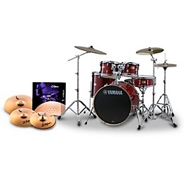Yamaha Stage Custom Birch 5-Piece Shell Pack With I Series Essentials Plus Cymbal Pack Cranberry Red