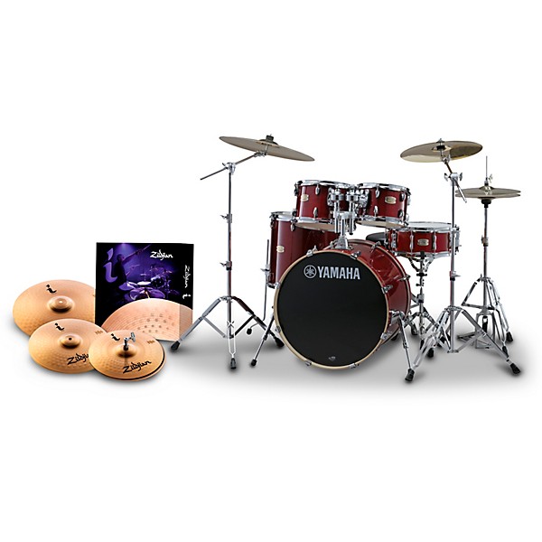 Yamaha Stage Custom Birch 5-Piece Shell Pack With I Series Essentials Plus Cymbal Pack Cranberry Red