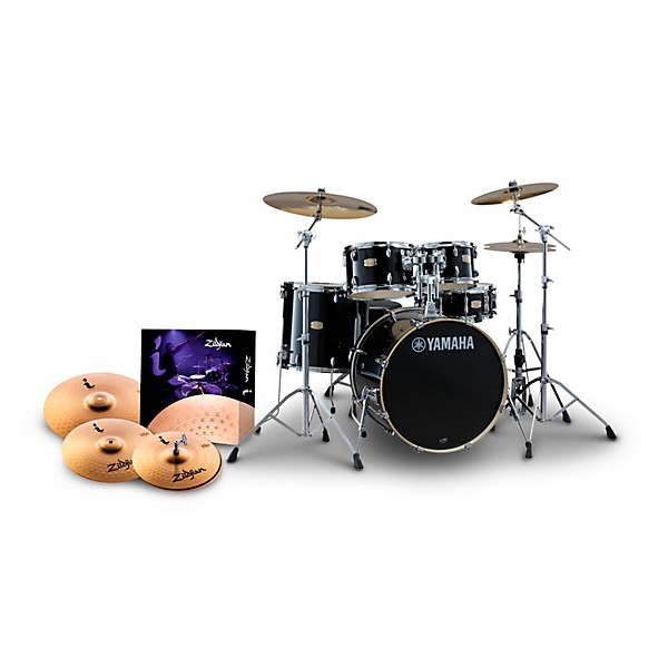 Yamaha Stage Custom Birch 5-Piece Shell Pack With I Series Essentials Plus Cymbal Pack Raven Black