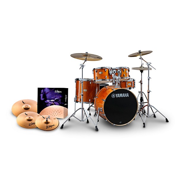Yamaha Stage Custom Birch 5-Piece Shell Pack With I Series Essentials Plus Cymbal Pack Honey Amber