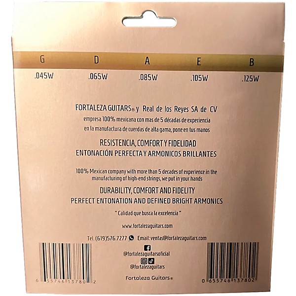 FORTALEZA GUITARS 5 String Stainless Steel 5 Electric Bass Strings 45 - 125