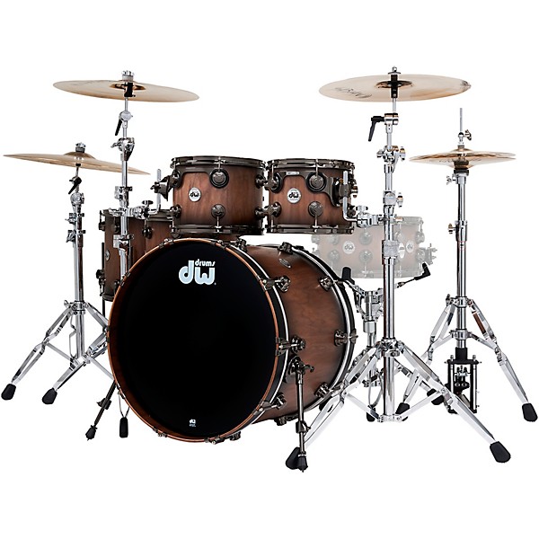 DW Pure Walnut 5-Piece Drum Shell Pack - Satin Quick Ebony Burst