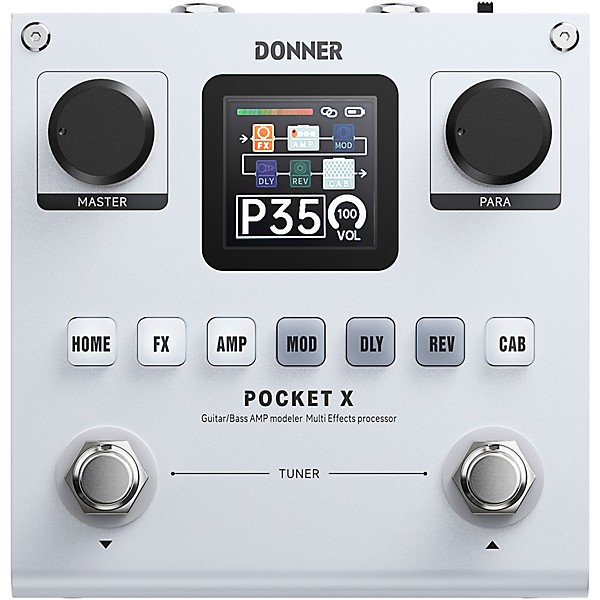 Donner Pocket X Guitar/Bass Amp Modeler and Multi-Effects Pedal - White