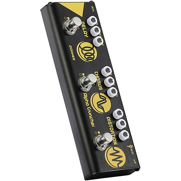 Donner Alpha Cruncher Delay/Chorus/Distortion Multi-Effects Pedal - Black and Yellow