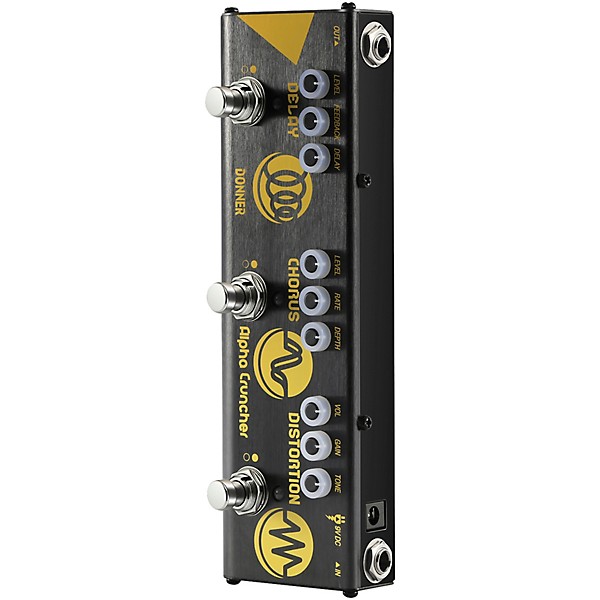 Donner Alpha Cruncher Delay/Chorus/Distortion Multi-Effects Pedal - Black and Yellow