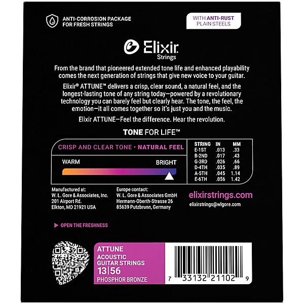 Elixir Attune Phosphor Bronze Acoustic Guitar Strings - Medium (13-56)