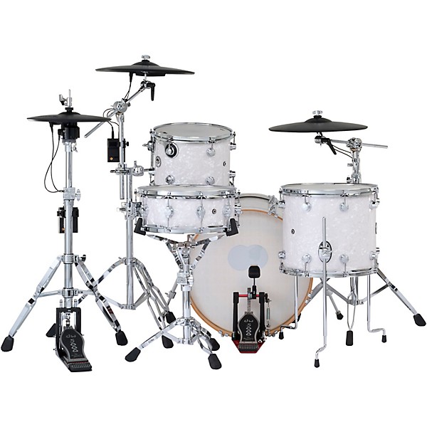 DWe Collector's Series DrumLink 4-Piece Acoustic-Electronic Drum Set with WT-10 Triggers and V71 Sound Module - White Mari...