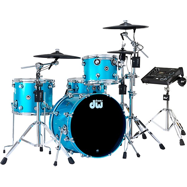 DWe Collector's Series DrumLink 4-Piece Acoustic-Electronic Drum Set with WT-10 Triggers and V71 Sound Module - Laser Blue...