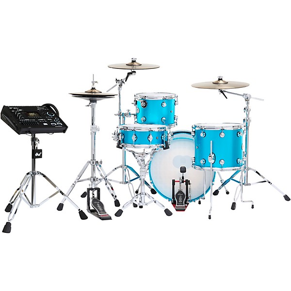 DWe Collector's Series DrumLink 4-Piece Acoustic-Electronic Drum Set with V71 Sound Module - Laser Blue Metallic Lacquer