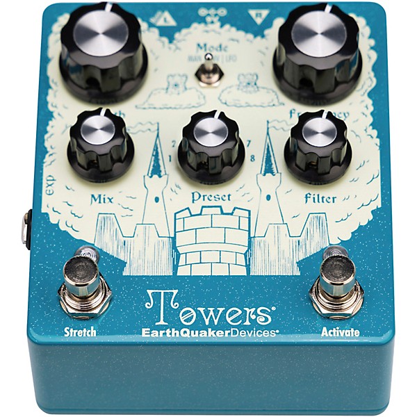 EarthQuaker Devices Towers Soundscape Generator Stereo Reverberant Filter Pedal - Sparkle Ocean Blue