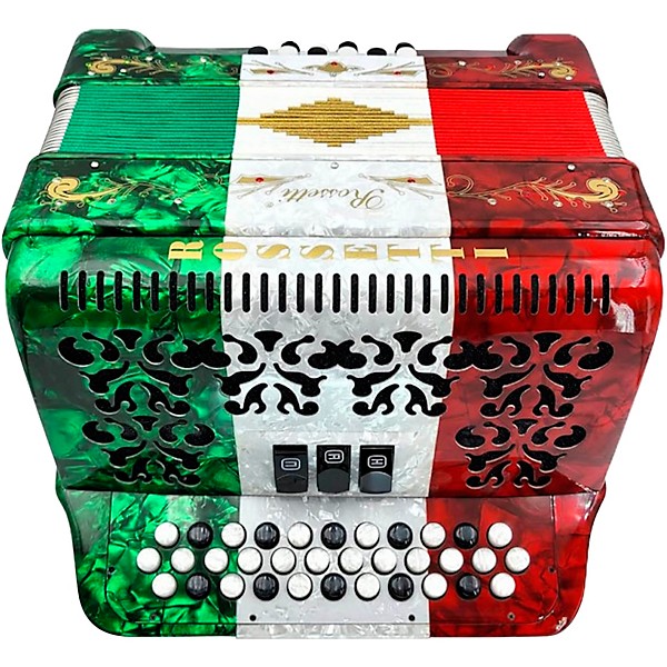 Rossetti 3412 34-Button Diatonic Accordion - GCF, Red to White to Green