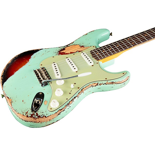 Fender Custom Shop 1961 Stratocaster Super Heavy Relic Electric Guitar Aged Surf Green over 3-Color Sunburst