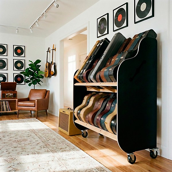 A&S Crafted Products Session-Pro Double-Stack Mobile Guitar Case Storage Rack