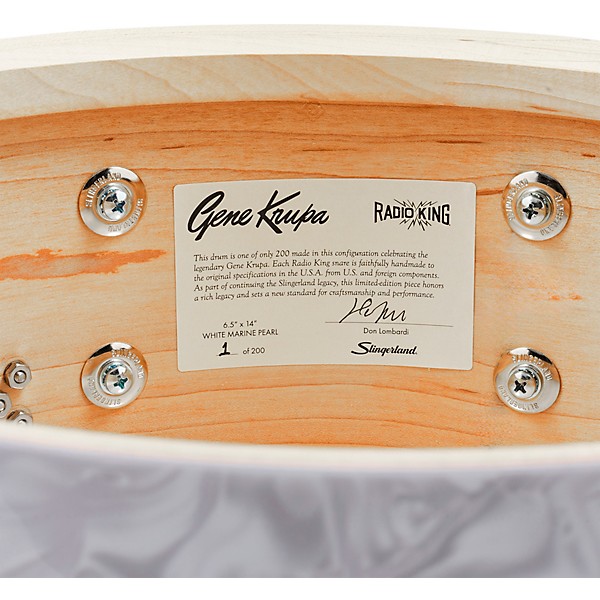 Slingerland Gene Krupa Solid Maple Radio King Snare Drum - 14 x 6.5 in. White Marine Pearl Finish Ply