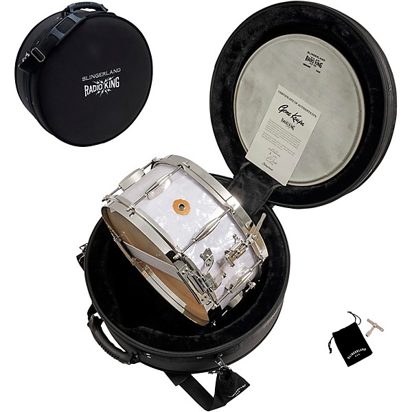 Slingerland Gene Krupa Solid Maple Radio King Snare Drum - 14 x 6.5 in. White Marine Pearl Finish Ply