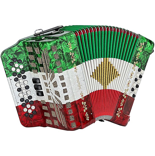 SofiaMari 34-Button Diatonic Accordion - Mexican Flag, GCF