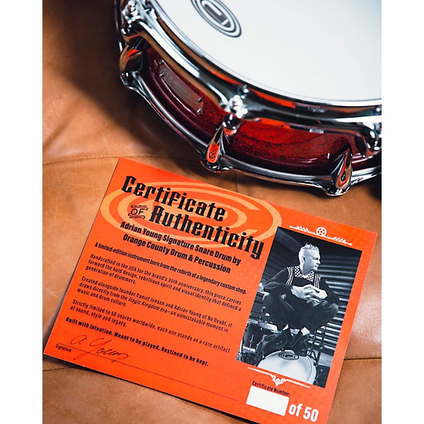Orange County Drum & Percussion USA Custom Adrian Young Signature Snare Drum - 14 x 6 in. Tangerine Sparkle