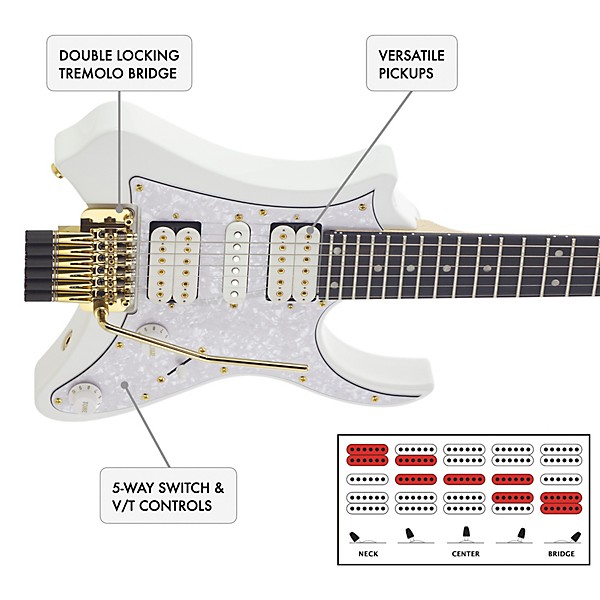 Traveler Guitar Vaibrant Deluxe V88XHL Electric Guitar - Frost White
