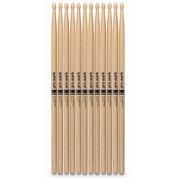 Promark Classic Forward Hickory Drum Sticks - 5A Wood Tip, 12-Pack 5A Wood
