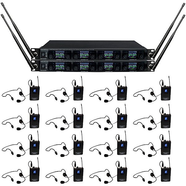 VocoPro UDX-PLAY-16 Digital UHF PLL Wireless Headset Microphone System - 16 Headsets