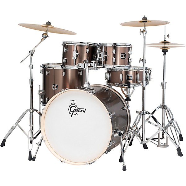 Gretsch Drums Energy Complete 5-Piece Drum Set With 22" Bass Drum and Paiste Cymbals - Gloss Grey Steel