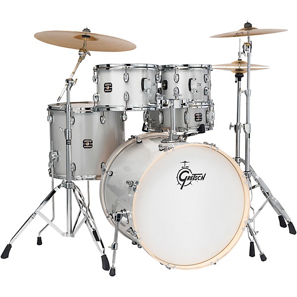 Gretsch Drums Energy Complete 5-Piece Drum Set With 22" Bass Drum and Paiste Cymbals - Gloss Silver Sparkle