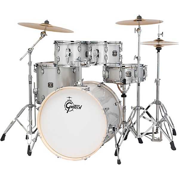 Gretsch Drums Energy Complete 5-Piece Drum Set With 22" Bass Drum and Paiste Cymbals - Gloss Silver Sparkle